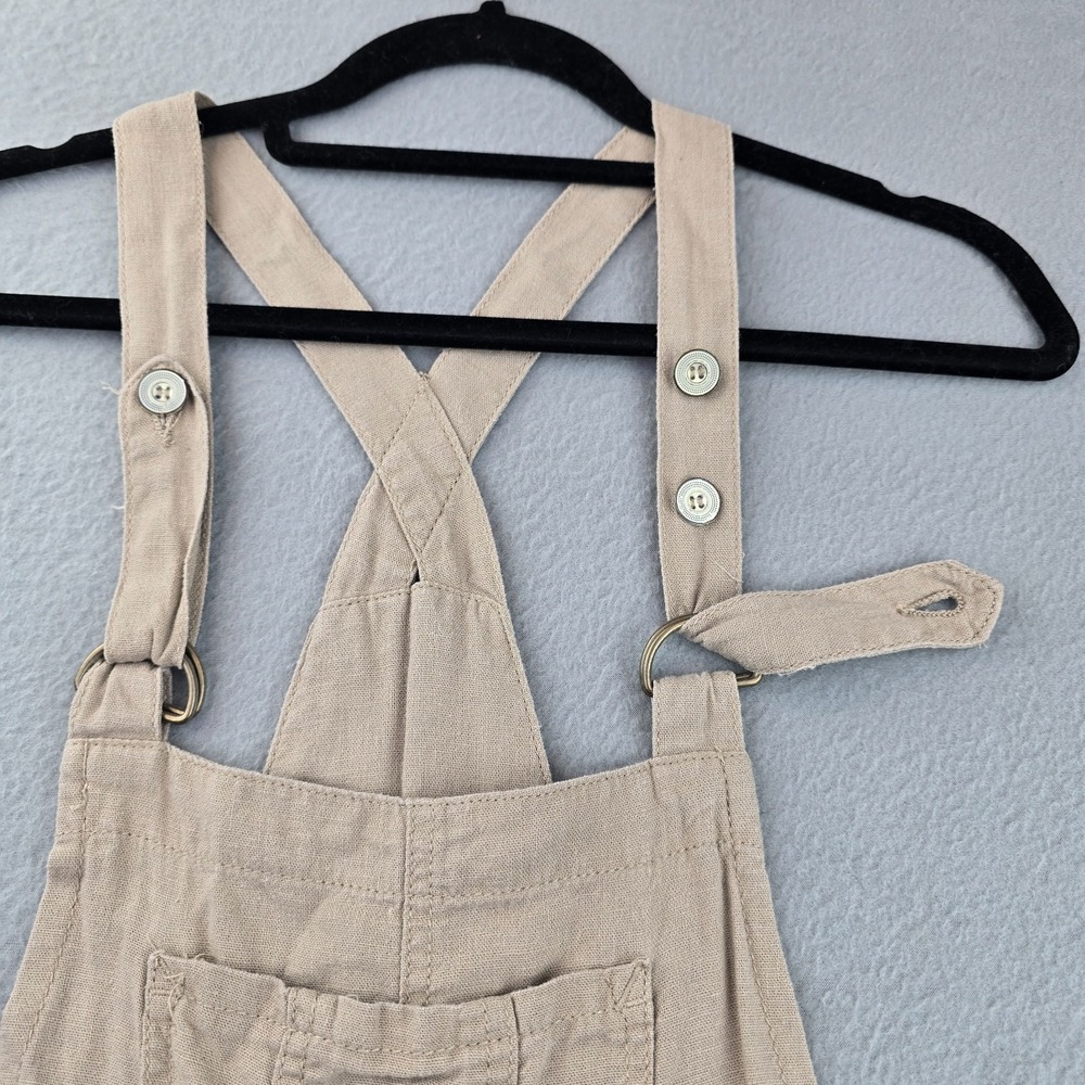 WallFlower Short Overalls Women Large Beige Linen Side Buttons Adjustable Straps - Picture 4 of 11